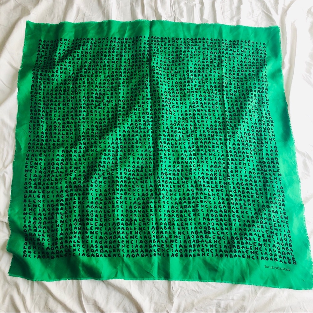 Vintage Green Graffiti Print Balenciaga Silk Scarf